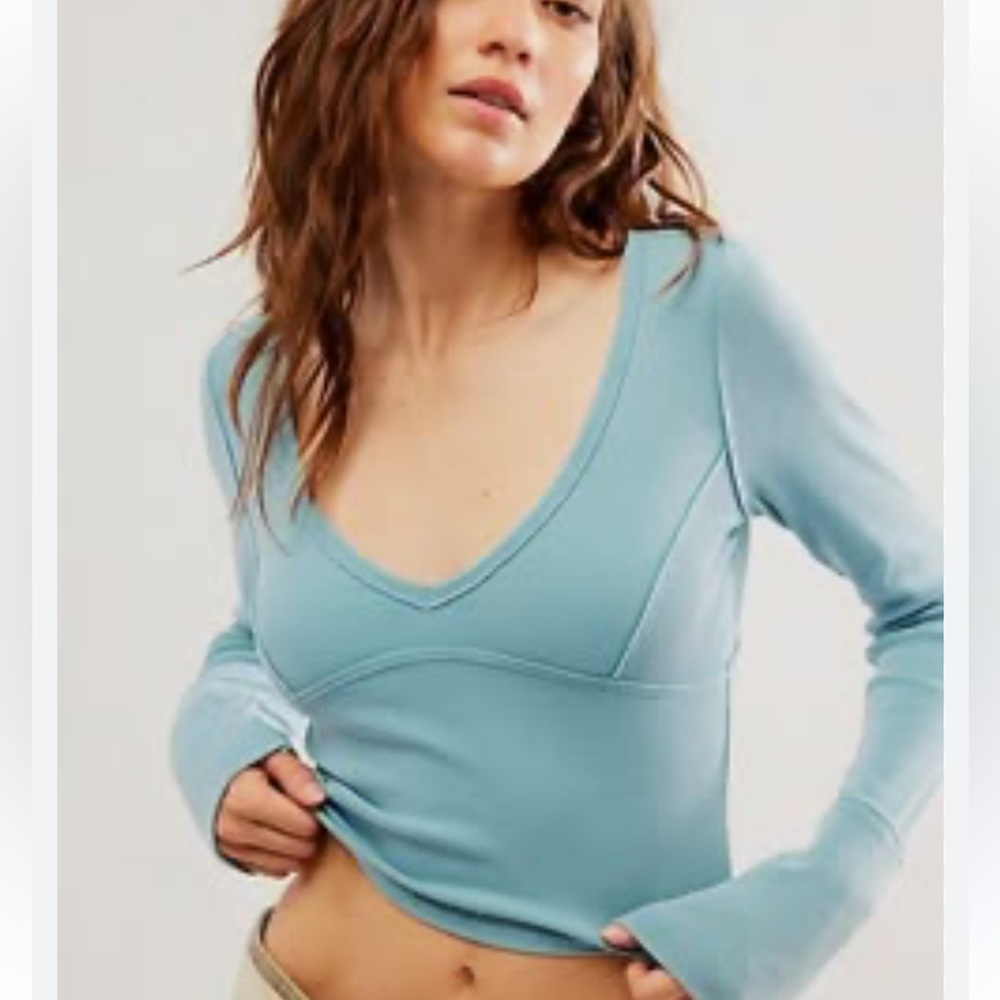 We The Free Olive Long Sleeve V-Neck Top